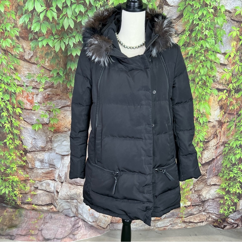 DEREK LAM 10 CROSBY Black Designer Cozy Duck Down and Fox Fur Parka, XS - Picture 3 of 16
